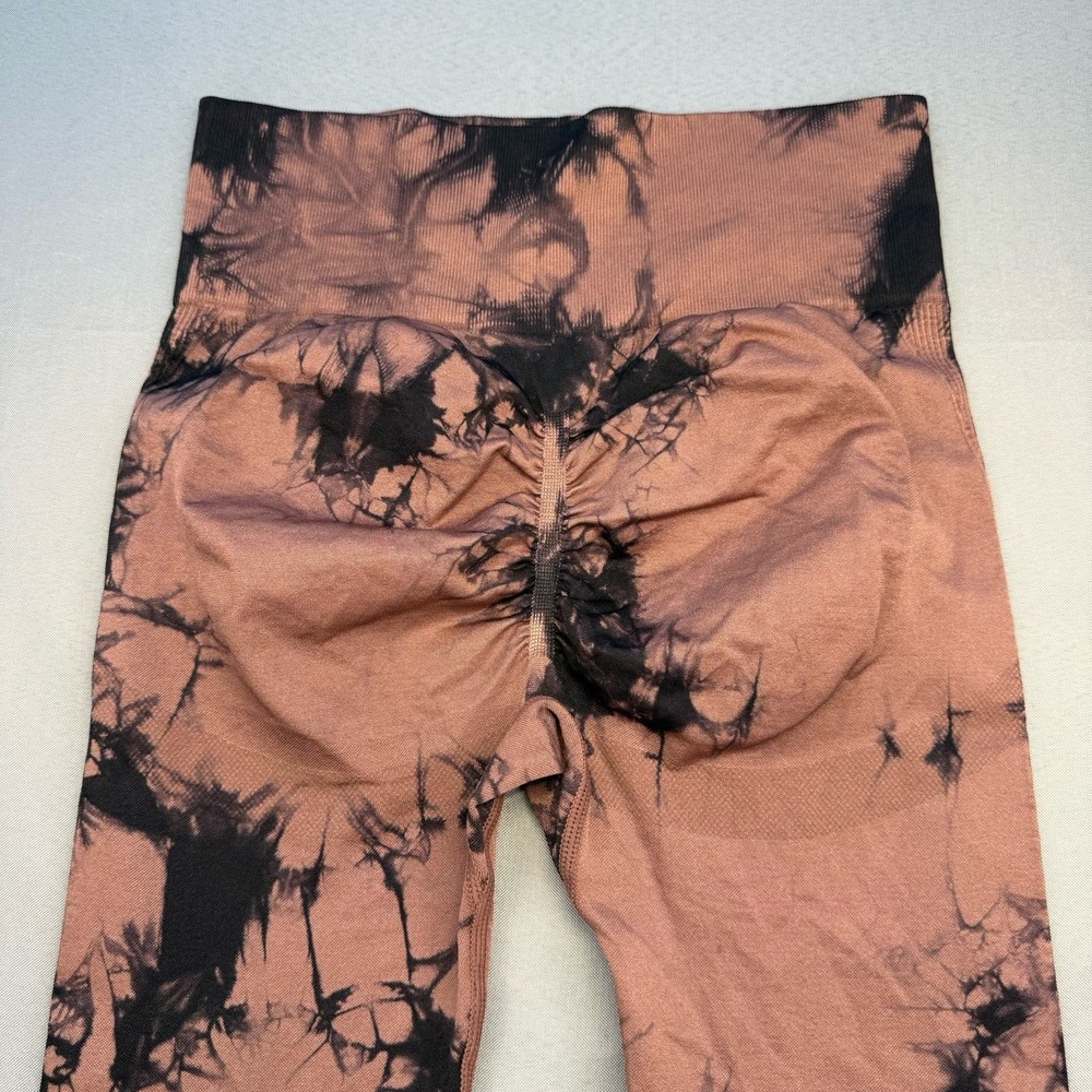 Brown‎ and Black Tie Dyed  High Waist Ankle Length Leggings Ruched Size M